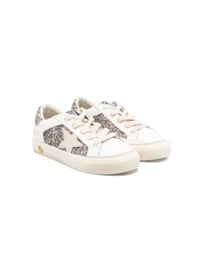 Golden Goose Kids' May Leather And Glitter Upper Suede Star Glitte In White