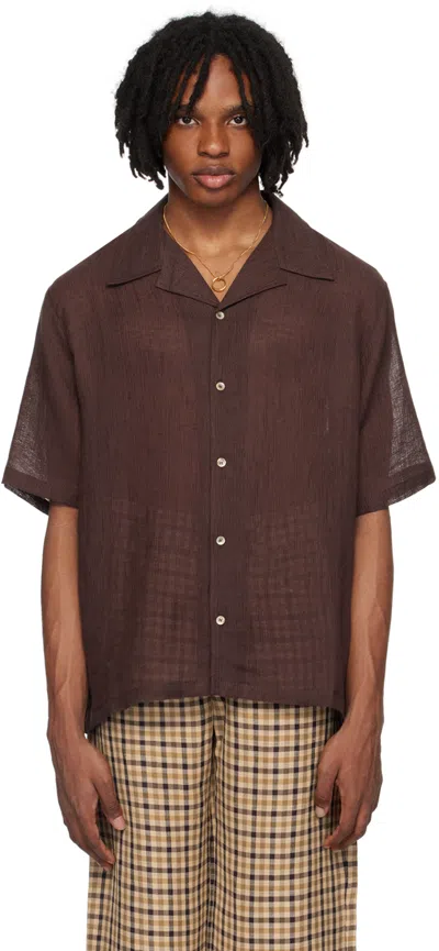 Séfr Dalian Camp-collar Cotton And Linen-blend Shirt In Brown