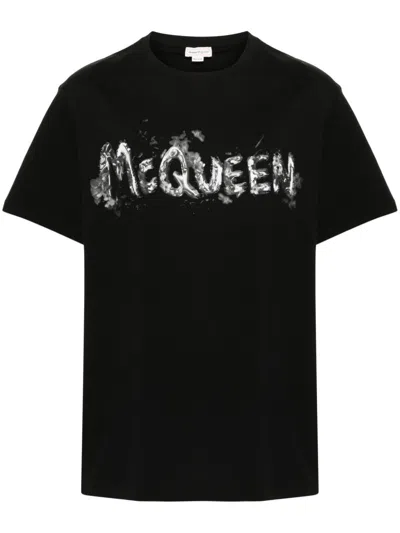 Alexander Mcqueen Graffiti T-shirt Clothing In Black