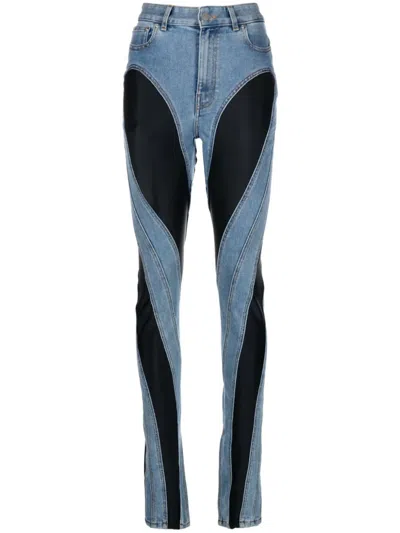 Mugler Contrast-panel Slim-fit Jeans In Blue