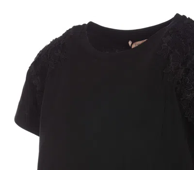 Twinset Cotton T-shirt With Flower Appliqué In Black