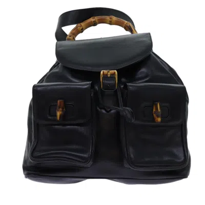 Gucci Bamboo Black Leather Backpack Bag ()