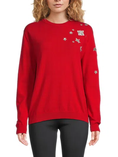 Valentino Women's Embroidered Virgin Wool & Cashmere Sweatshirt In Red