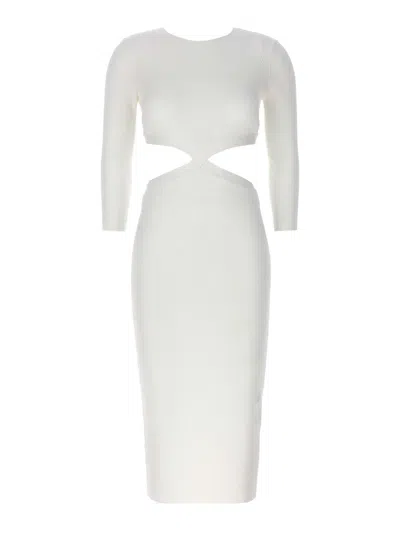 Elisabetta Franchi Ribbed Dress With Jewel Detail In White