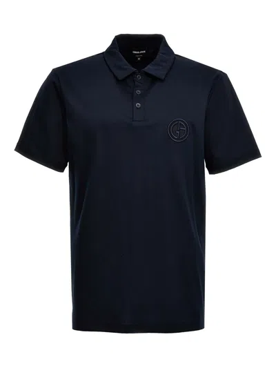 Giorgio Armani Logo Embroidery Polo Shirt In Blue