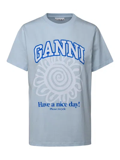 Ganni Light Blue Cotton T-shirt