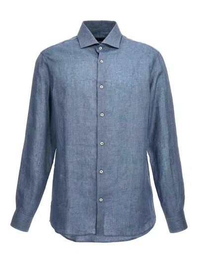 Moorer Linen Shirt In Light Blue