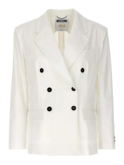 Moschino Double-breasted Blazer In White