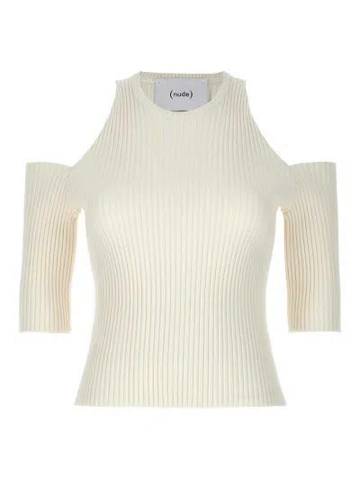 Nude Cut-out Knit Top In White