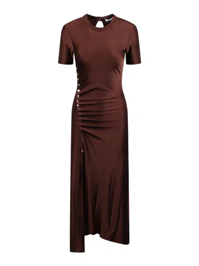 Rabanne Buttoned Ruched Waist Dress In Brown