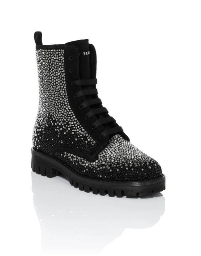 Philipp Plein Boots Low Flat "shine To Shine" In Black/nickel