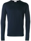 John Smedley Crew Neck Ribbed-knit Edge Sweatshirt In Blue