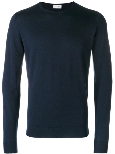 John Smedley Crew Neck Ribbed-knit Edge Sweatshirt In Blue