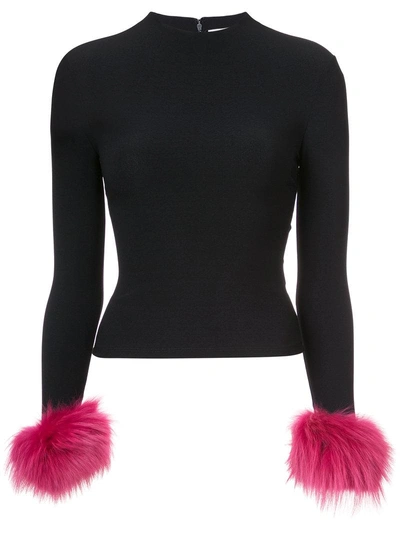 Alice And Olivia Haylen Genuine Fox Fur Cuff Top In Black/wine