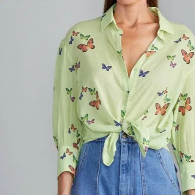 Sundays Arbus Top In Flutter Butterfly Print In Green