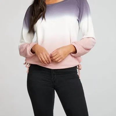 Chaser Slub French Terry Blouson Sleeve Side Tie Raglan Pullover In Sunset Ombre In White