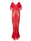 Marchesa Notte Navy Off The Shoulder Guipure Evening Gown