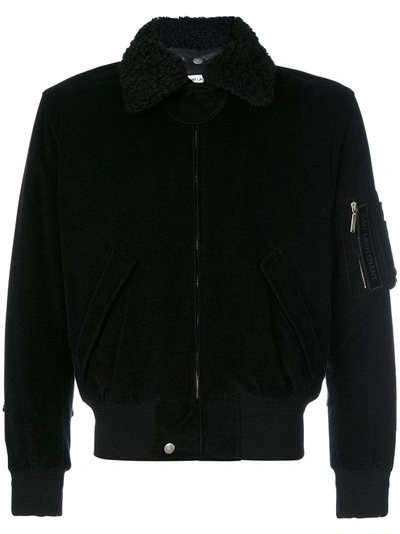 Saint Laurent Shearling-collar Cotton-corduroy Jacket In Black