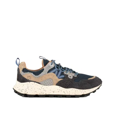 Flower Mountain Yamano 3 Blue And Gray Suede And Technical Fabric Sneakers In Multicolor