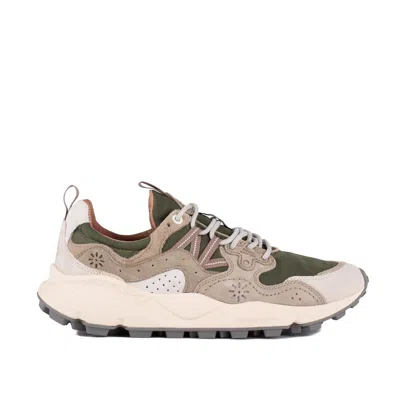 Flower Mountain Yamano 3 Green And Beige Suede And Technical Fabric Sneakers In Multicolor