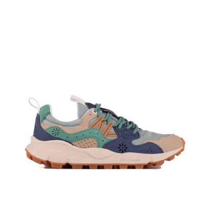 Flower Mountain Yamano 3 Sneakers In Faux Suede And Nylon Beige And Light Blue In Light Blue, Beige