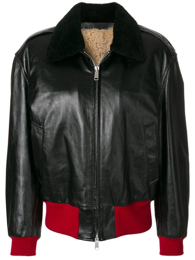 Calvin Klein 205w39nyc Woman Shearling-lined Leather Bomber Jacket Black