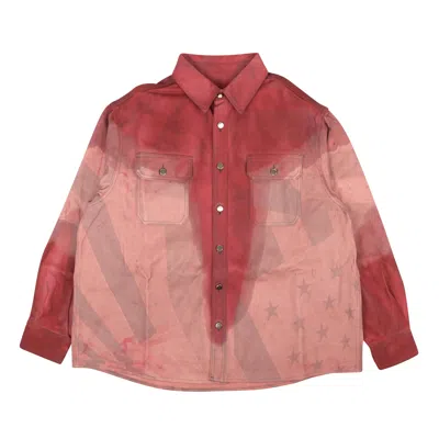 424 On Fairfax All Over Print Flag Denim Shirt - Red/gray In Pink