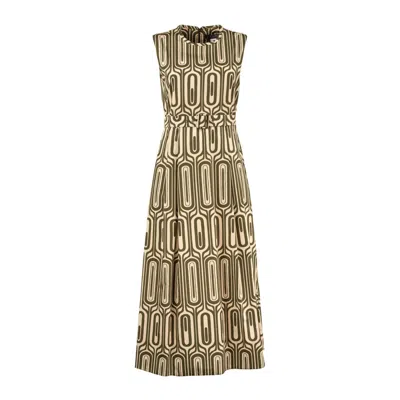 Max Mara Printed Cotton Dress With Belt In White, Green