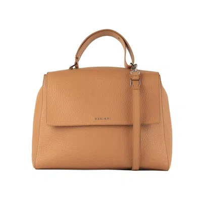 Orciani Sveva Soft Large Leather Shoulder Bag With Almond Shoulder Strap In Brown