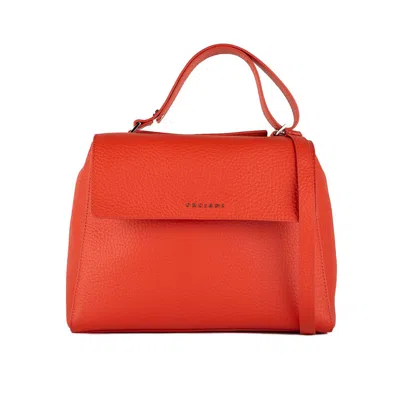 Orciani Sveva Soft Medium Leather Shoulder Bag With Poppy Shoulder Strap In Red