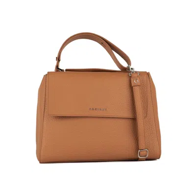 Orciani Sveva Soft Medium Leather Shoulder Bag With Almond Shoulder Strap In Brown