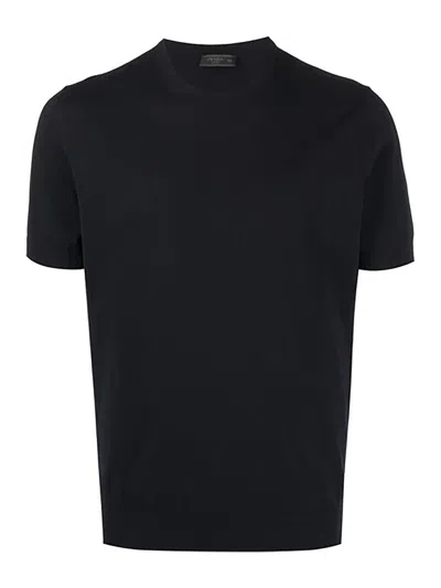 Prada Logo-embroidered Crew Neck T-shirt In Black