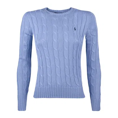 Ralph Lauren Cotton Cable-knit Crew Neck Sweater New Blue Litchfield In Azure