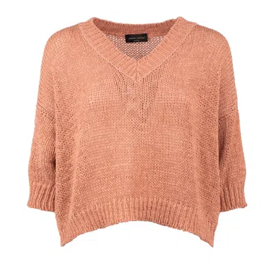Roberto Collina V-neck Sweater With 3/4 Sleeves Pink