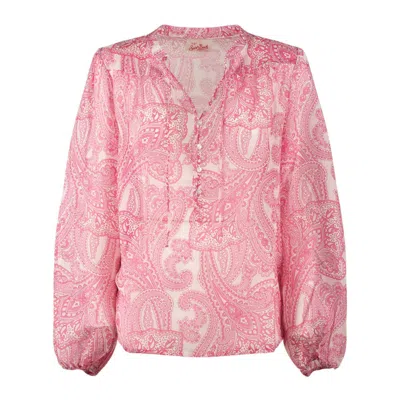 Saint Barth Cotton And Silk Voile Blouse With Paisley Print In Pink