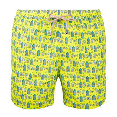 Saint Barth Lightweight Lighting Micro Fantasy Fabric Swimsuit With Gym Print And Gin In Yellow