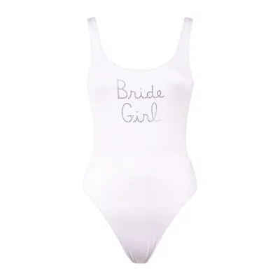 Saint Barth One-piece Swimsuit With Rhinestone Embroidery Bride Girl In White
