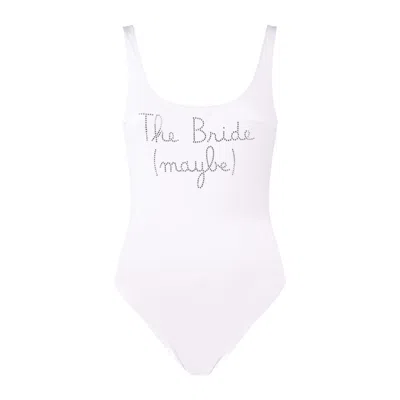 Saint Barth One-piece Swimsuit With Rhinestone Embroidery The Bride Maybe In White