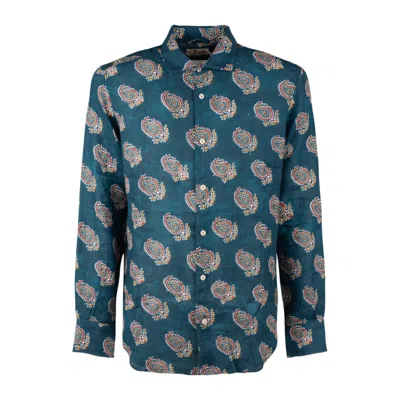 Saint Barth Pamplona Linen Shirt With Paisley Pattern In Blue