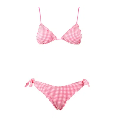 Saint Barth Triangle Bikini In Pink Seersucker