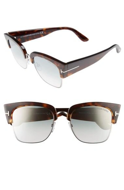 Tom Ford Dakota 55mm Gradient Square Sunglasses - Dark Havana/ Blue Mirror