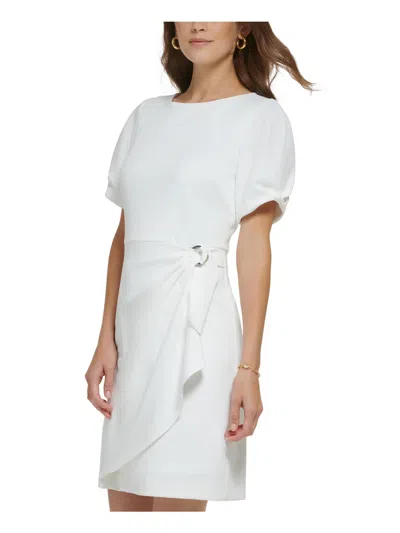 Dkny Womens Party Short Fit & Flare Dress In White