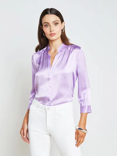 L Agence Brisbane Silk Blouse In Purple