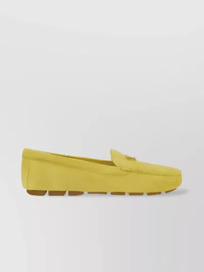 Prada Slip-resistant Square Toe Loafers Calfskin In Yellow