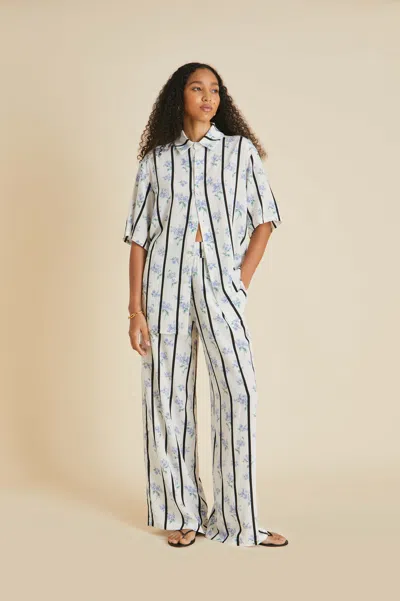 Olivia Von Halle Alabama Hypnos Ivory Stripe Pyjamas In Silk Crêpe De Chine In Multi