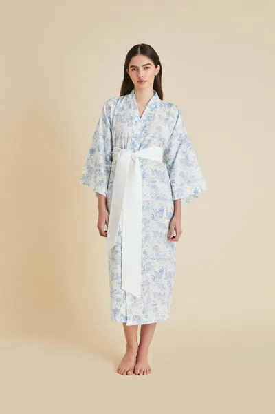 Olivia Von Halle Amaya Eros Ivory Toile De Jouy Robe In Cotton-silk In Multi