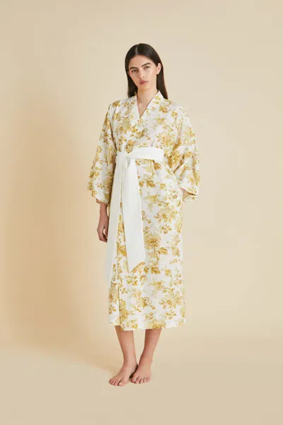Olivia Von Halle Amaya Aegeus Yellow Floral Robe In Cotton-silk In Multi