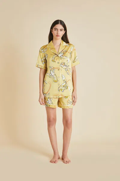Olivia Von Halle Ingo Perseus Yellow Lobster Pyjamas In Silk Satin