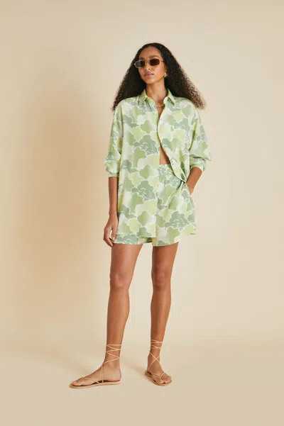 Olivia Von Halle Kick Luna Green Cloud Pyjamas In Silk Crêpe De Chine In Multi