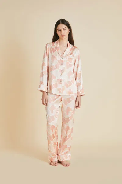 Olivia Von Halle Lila Icarus Peach Cloud Pyjamas In Silk Satin In Multi